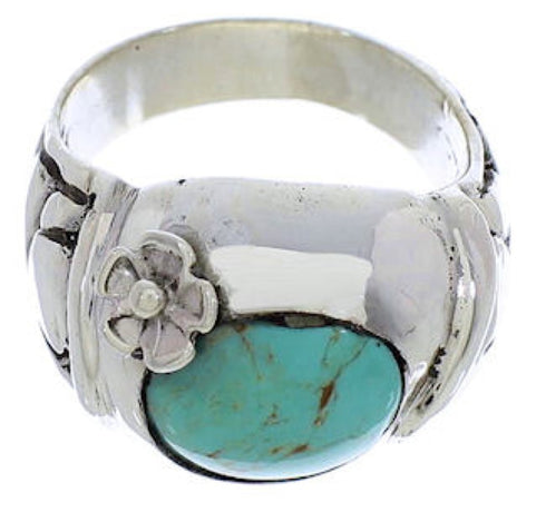 Southwestern Silver And Turquoise Flower Ring Size 7-1/2 UX33321